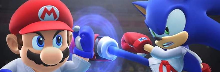 Banner Mario and Sonic op de Olympische Spelen Tokio 2020