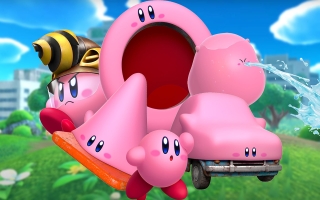 En dat is nog niet alles! Dankzij de Mondvol-mode kan Kirby in allerlei objecten veranderen, zoals een auto!